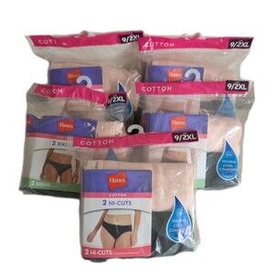 Lot of 5 Hanes Cotton Panties Size 9/2XL Hi-Cut & Bikini (10 Total) New